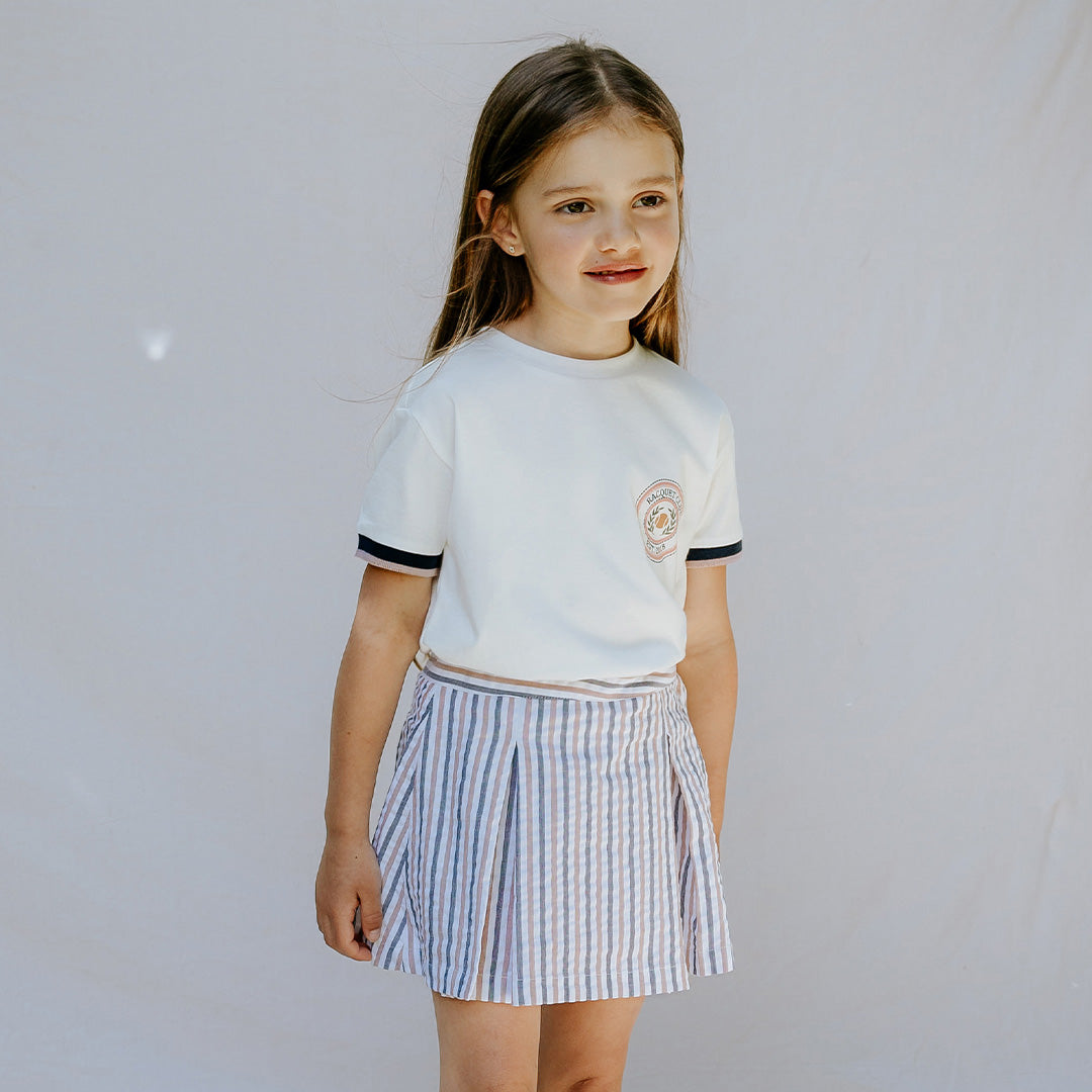 Rosewood & Navy Striped Seersucker Skort