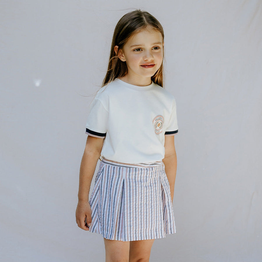 Rosewood & Navy Striped Seersucker Skort