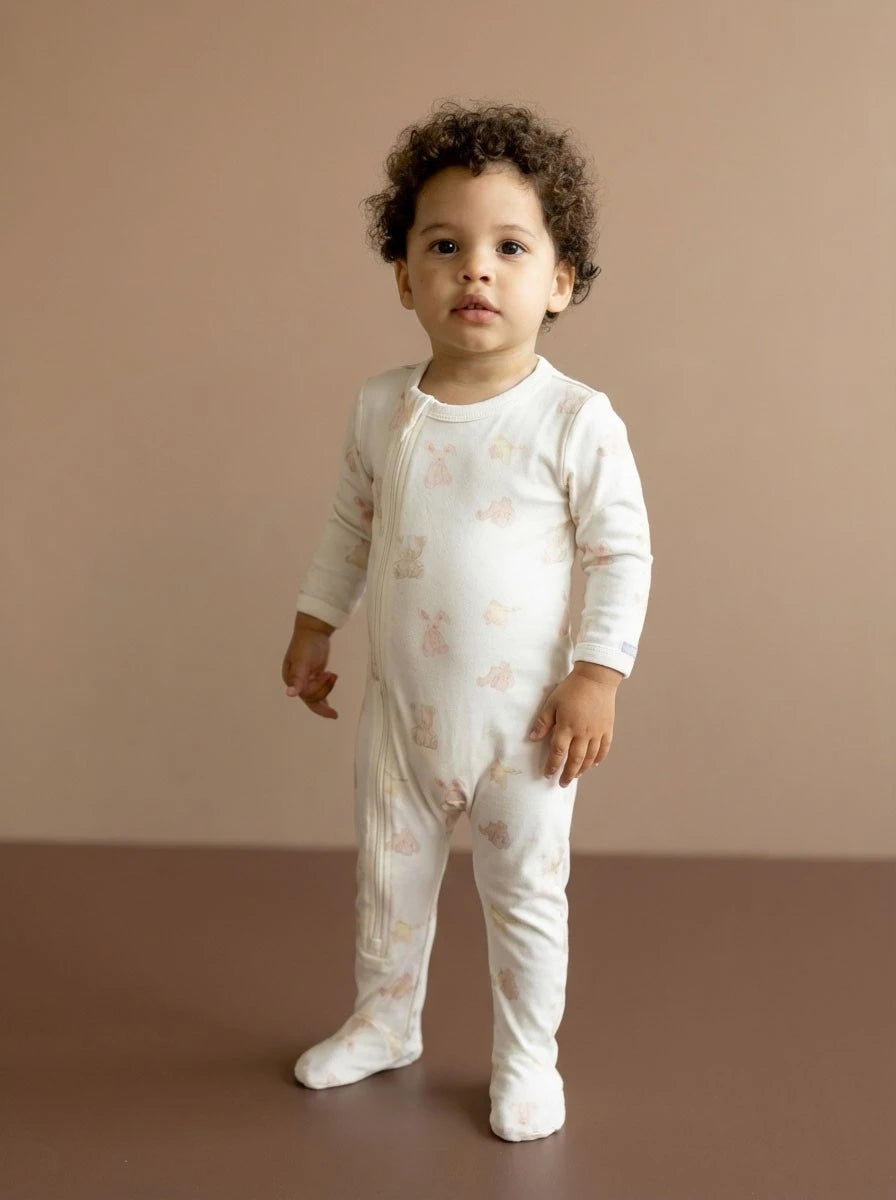 Modal Zipper Footie - Teddy and Bunny