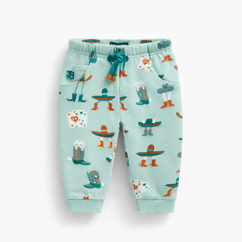 Turquoise sweatpants with western all over print, baby