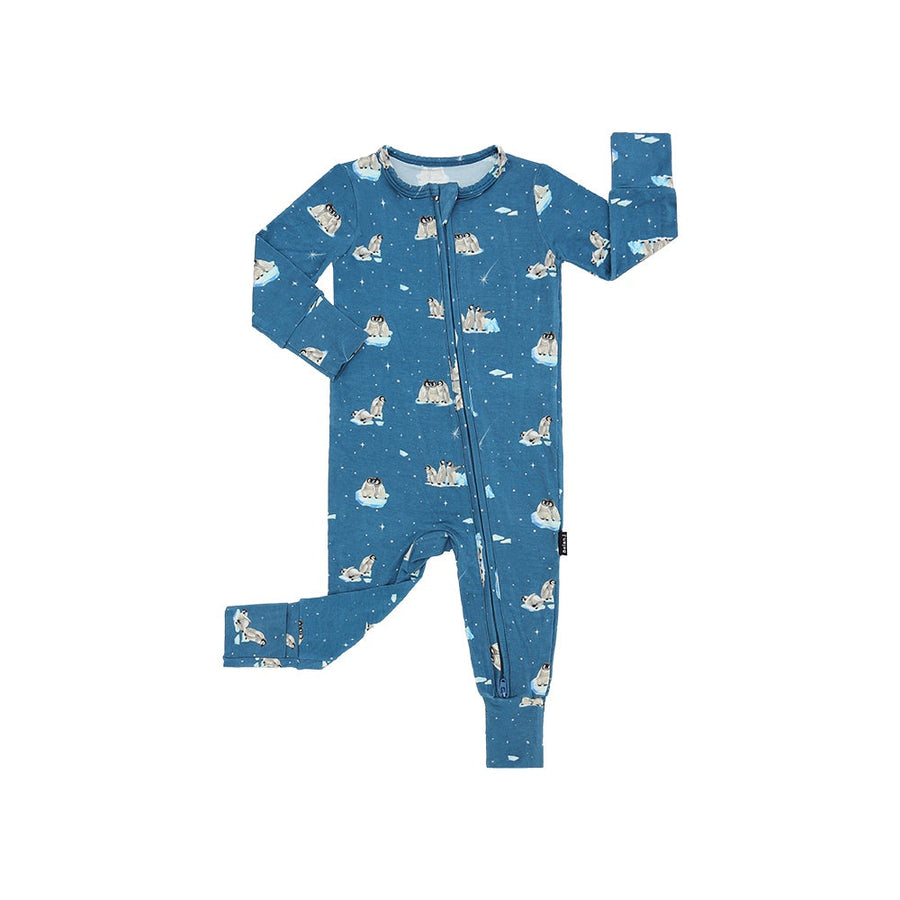 Footless Zipper Sleeper - Penguins (Night Sky)