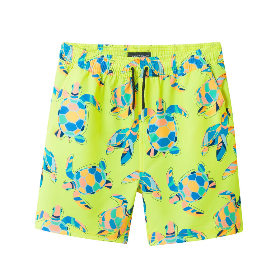 Kids (4-7 Years) Comfort-Stretch Lined Boardshort | Neon Turtle