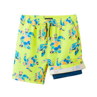 Kids (4-7 Years) Comfort-Stretch Lined Boardshort | Neon Turtle