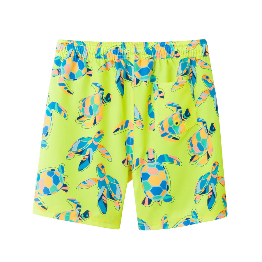 Kids (4-7 Years) Comfort-Stretch Lined Boardshort | Neon Turtle