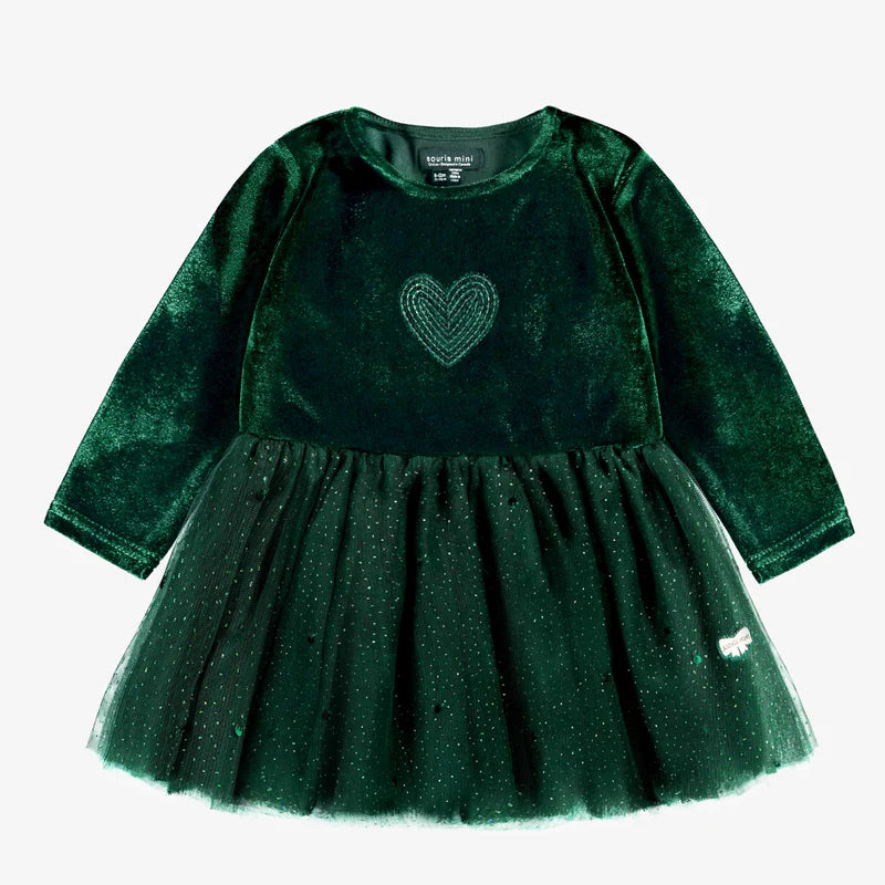 GREEN DRESS IN VELVET AND SEQUIN, BABY
