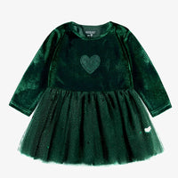 GREEN DRESS IN VELVET AND SEQUIN, BABY