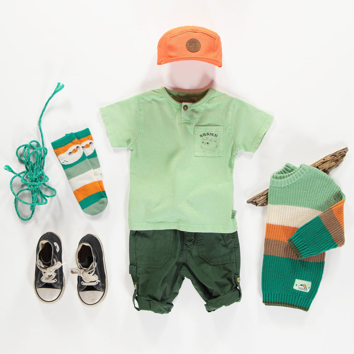 GREEN SHORT SLEEVES T-SHIRT WITH POCKET IN COTTON, BABY
