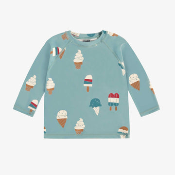 BLUE LONG SLEEVES SWIM T-SHIRT WITH ICY TREAT PRINT, BABY