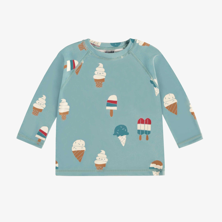 BLUE LONG SLEEVES SWIM T-SHIRT WITH ICY TREAT PRINT, BABY