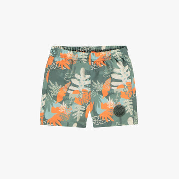 GREEN SWIMMING BERMUDA WITH TROPICAL LEAF PATTERN, BABY