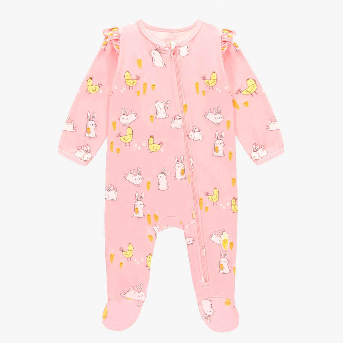 PINK ONE-PIECE PAJAMA WITH BUNNIES AND CHICKENS PRINT, BABY