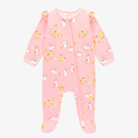 PINK ONE-PIECE PAJAMA WITH BUNNIES AND CHICKENS PRINT, BABY