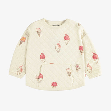 CREAM SWEATSHIRT WITH ICE CREAM PRINT IN QUILTED JERSEY, BABY