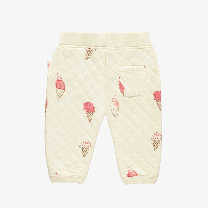 CREAM COLORED QUILTED JERSEY PANTS WITH ICE CREAM PRINT, BABY