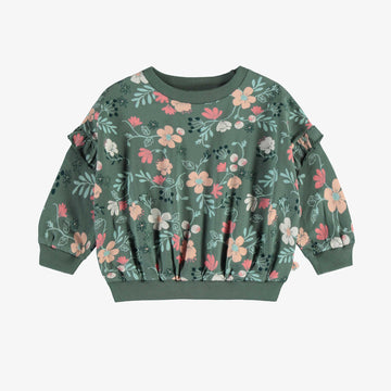 GREEN LONG SLEEVES LOOSE FIT SWEATER WITH FLORAL PRINT, BABY