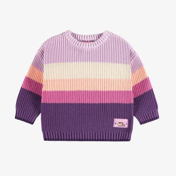 PURPLE, CREAM AND PEACH LONG SLEEVES RIB KNIT SWEATER, BABY