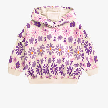 CREAM HOODIE WITH PURPLE FLORAL PRINT IN FRENCH TERRY, BABY