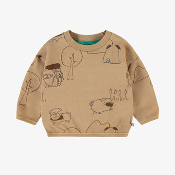 LIGHT BROWN LONG SLEEVES PATTERNED RELAXED FIT SWEATER WITH ILLUSTRATION, BABY
