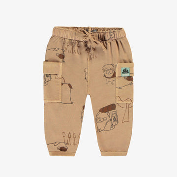 RELAXED FIT LIGHT BROWN PANTS WITH DOG PRINT, BABY