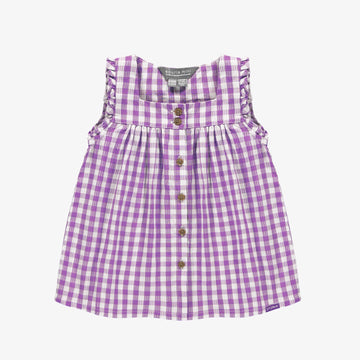 PURPLE AND WHITE CHECKERED DRESS WITH LARGE STRAPS IN SEERSUCKER, BABY