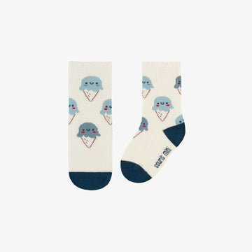 CREAM SOCKS WITH CUTE BLUE ICE CREAM, BABY