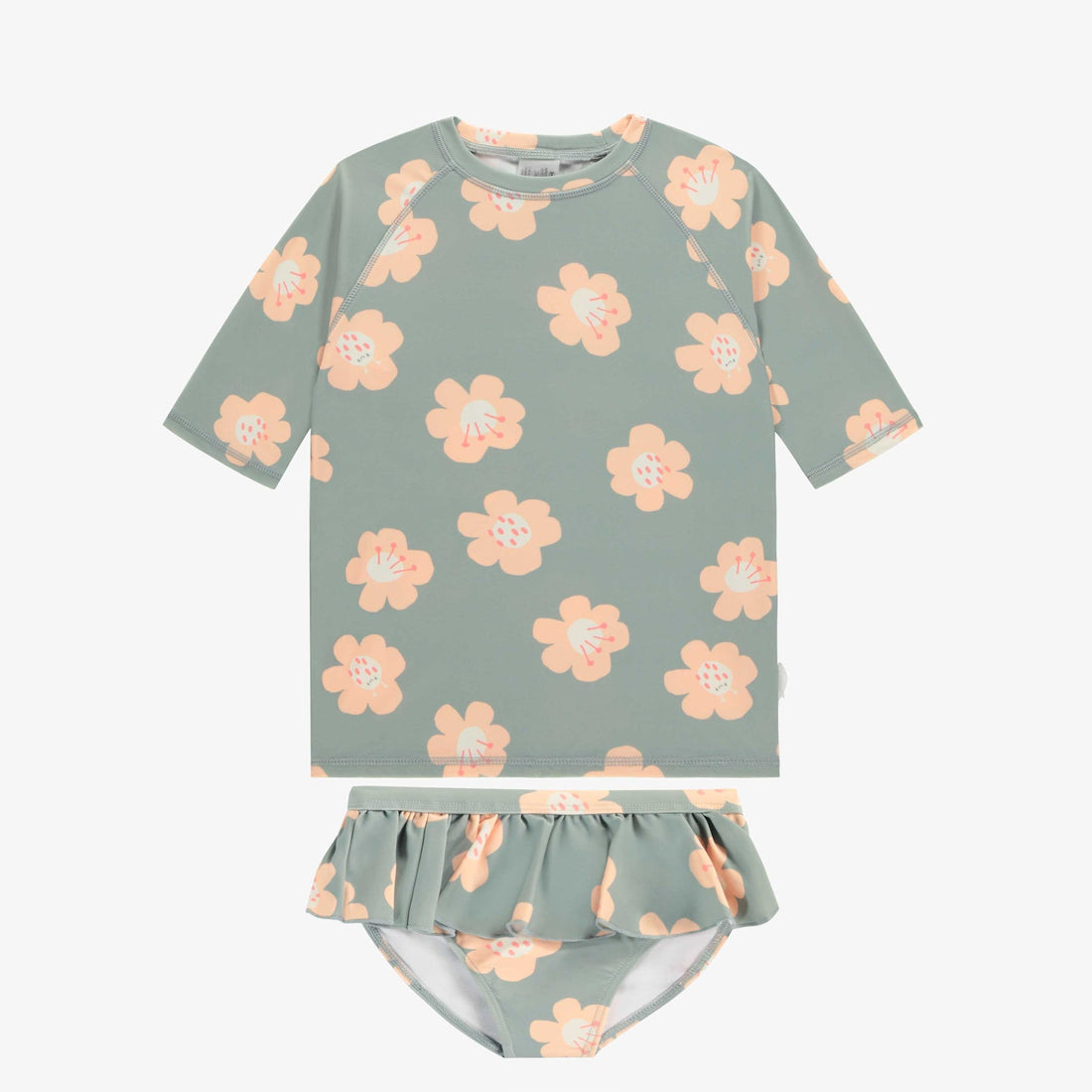 BLUE, GREEN AND PINK TWO PIECES SWIMSUIT WITH FLOWERY PRINT, CHILD