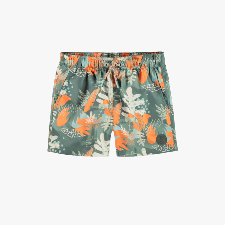 GREEN SWIMMING SHORT WITH TROPICAL LEAF PATTERN, CHILD