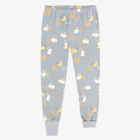 CREAM AND BLUE TWO-PIECES PAJAMA WITH BUNNIES AND CHICKENS PRINT, CHILD