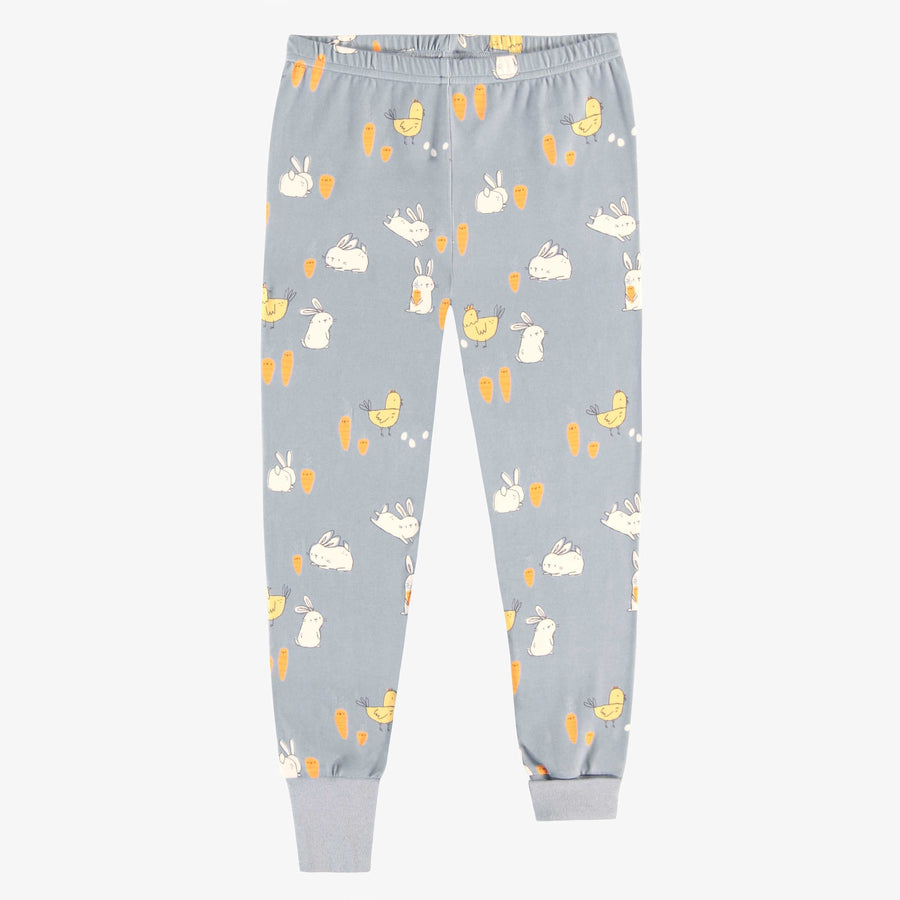 CREAM AND BLUE TWO-PIECES PAJAMA WITH BUNNIES AND CHICKENS PRINT, CHILD