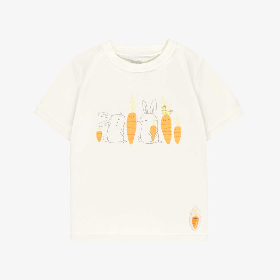 CREAM AND BLUE TWO-PIECES PAJAMA WITH BUNNIES AND CHICKENS PRINT, CHILD