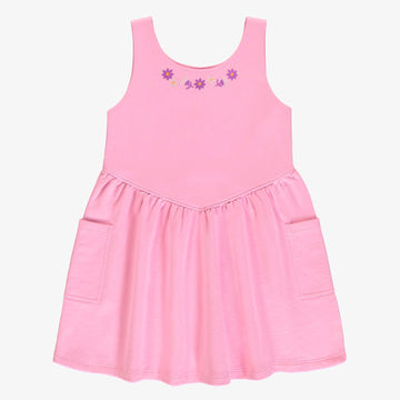 FLARED FIT PURPLE DRESS WITH WIDE STRAPS IN FRENCH TERRY, CHILD