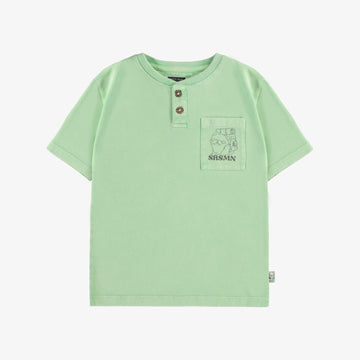 GREEN SHORT SLEEVES T-SHIRT WITH A POCKET AND AN ILLUSTRATION, CHILD