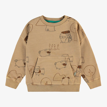 LIGHT BROWN LONG SLEEVES PATTERNED RELAXED FIT SWEATER WITH ILLUSTRATION, CHILD