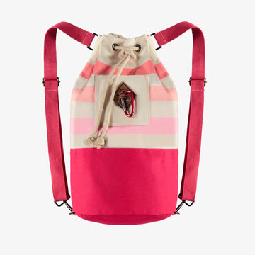 BEACH BAG WITH STRIPES IN GRADIENT OF PINK IN COTTON CANVAS, CHILD