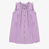PURPLE AND WHITE CHECKERED DRESS WITH LARGE STRAPS IN SEERSUCKER, CHILD