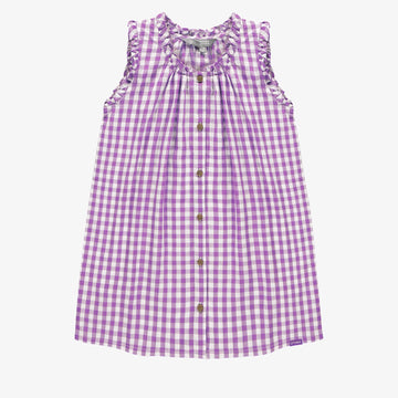 PURPLE AND WHITE CHECKERED DRESS WITH LARGE STRAPS IN SEERSUCKER, CHILD