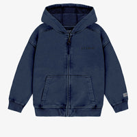 NAVY HOODED SWEATER WITH ZIPPER IN FRENCH TERRY, CHILD