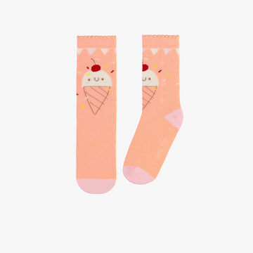 CORAL SOCKS WITH CUTE ICE CREAM, CHILD