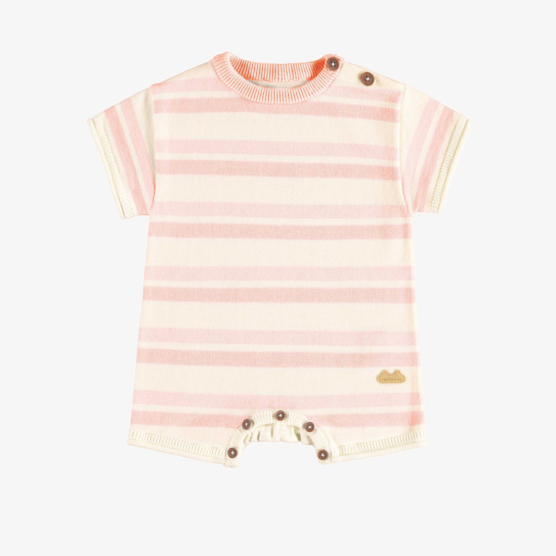 RIB KNITTED ONE PIECE WITH PINK AND CREAM STRIPES, NEWBORN