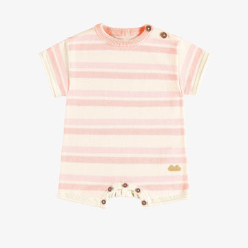 RIB KNITTED ONE PIECE WITH PINK AND CREAM STRIPES, NEWBORN