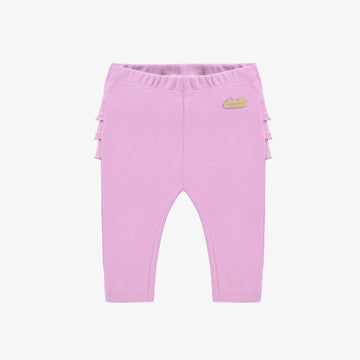 PURPLE LEGGING WITH RUFFLES IN ORGANIC RIBBED KNIT, NEWBORN