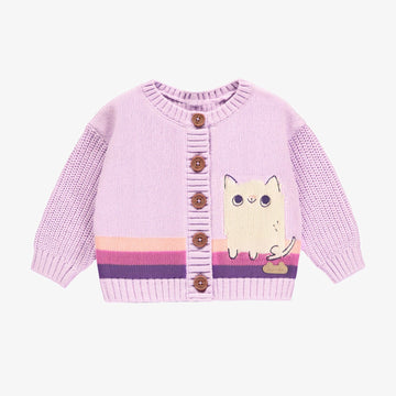 PURPLE RIBBED KNIT CARDIGAN WITH JACQUARD PATTERN, NEWBORN