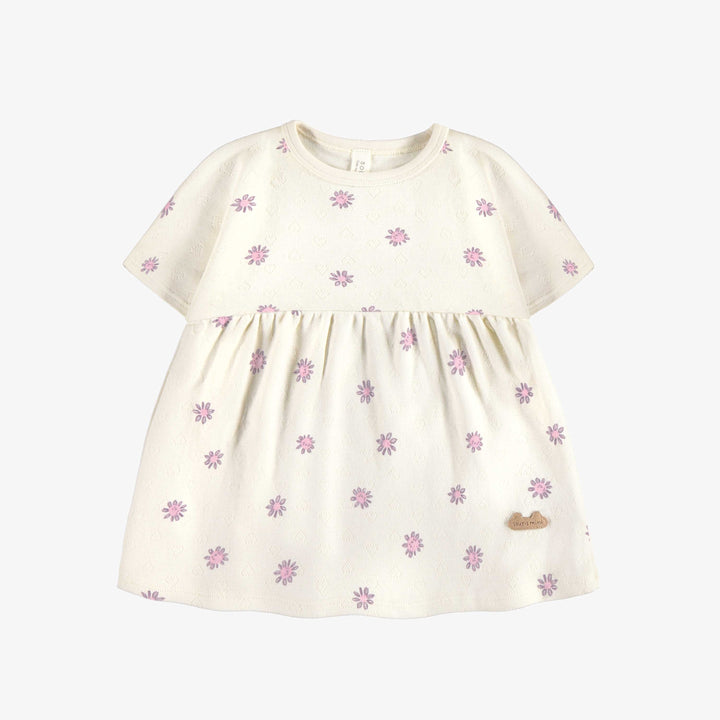 CREAM FLORAL SHORT SLEEVES DRESS AND BLOOMER IN ORGANIC COTTON, NEWBORN