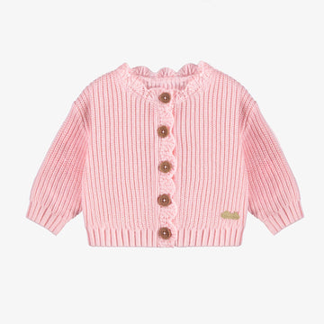 RIBBED KNIT CARDIGAN LONG SLEEVES PINK, NEWBORN
