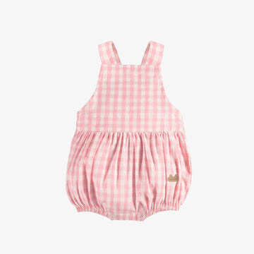PINK AND WHITE PLAID ONE-PIECE WITH LARGE STRAPS IN SEERSUCKER, NEWBORN