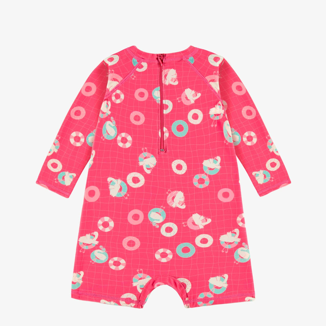 PINK ONE PIECE SWIMSUIT WITH FLAMINGO ALL OVER PRINT, BABY