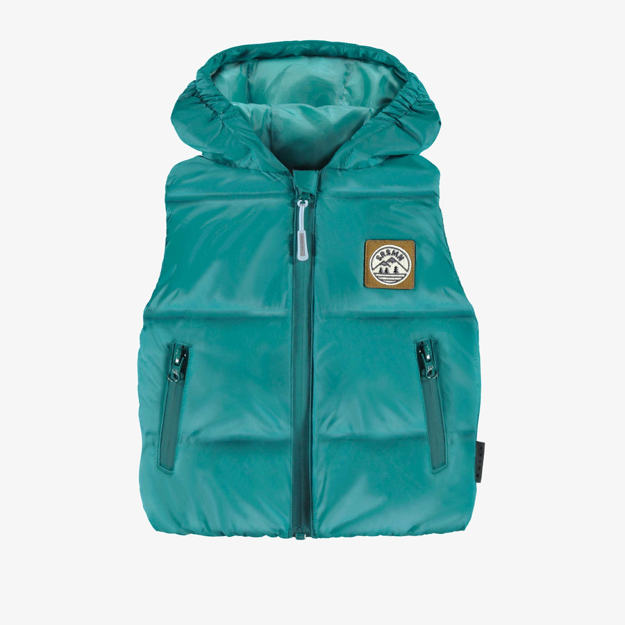TURQUOISE SLEEVELESS PUFFER WITH HOOD, BABY