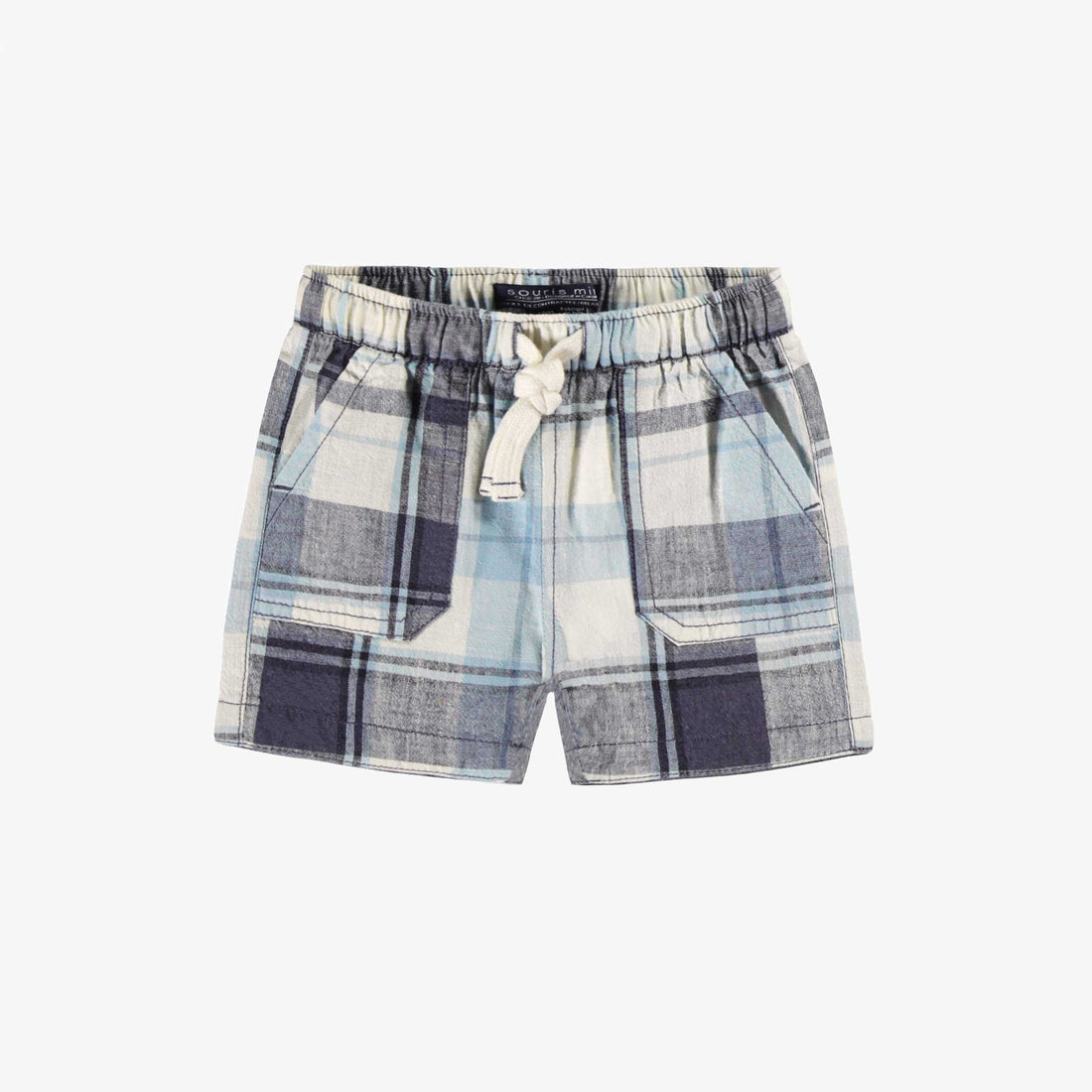 BLUE AND CREAM PLAID BERMUDA SHORTS, BABY