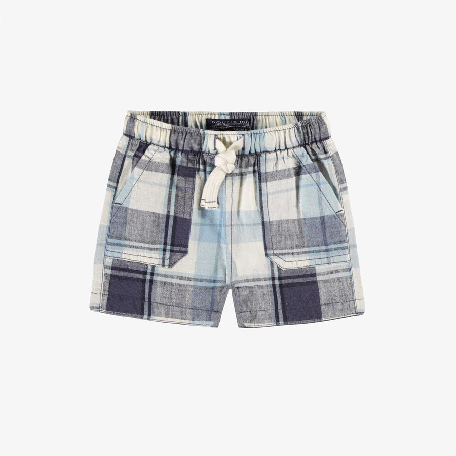BLUE AND CREAM PLAID BERMUDA SHORTS, BABY