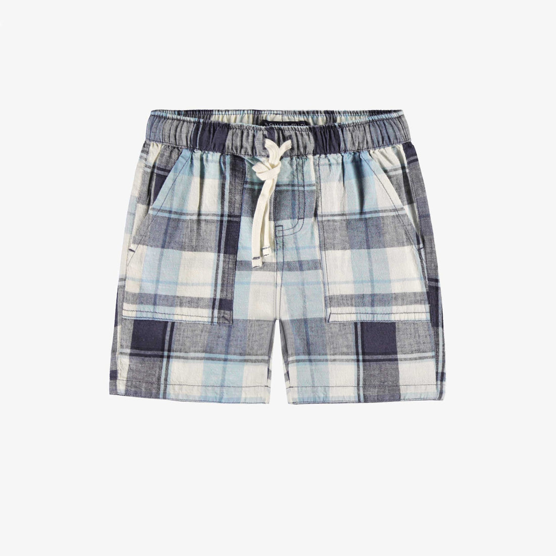 BLUE AND CREAM PLAID BERMUDA SHORTS, CHILD